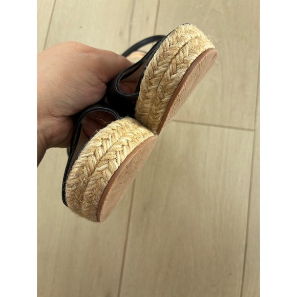 Stuart Weitzman Black Leather Espadrille Wedge Sandals Ankle Strap Size 7 - Picture 5 of 7